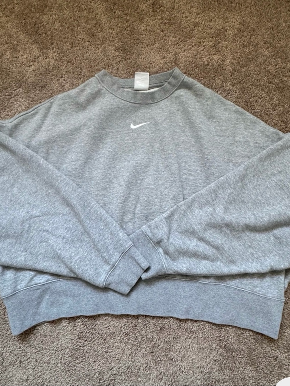 Nike Cropped Gray Pullover Sweatshirt Large Athletic Dropped Shoulder Activewear